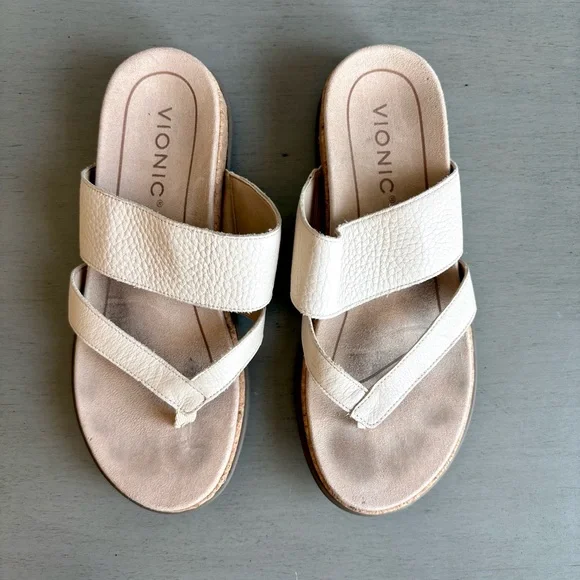 Vionic Marvina Leather Beige Comfort Arch Support Flip-Flop Sandal Women 6 Tan - Picture 3 of 13